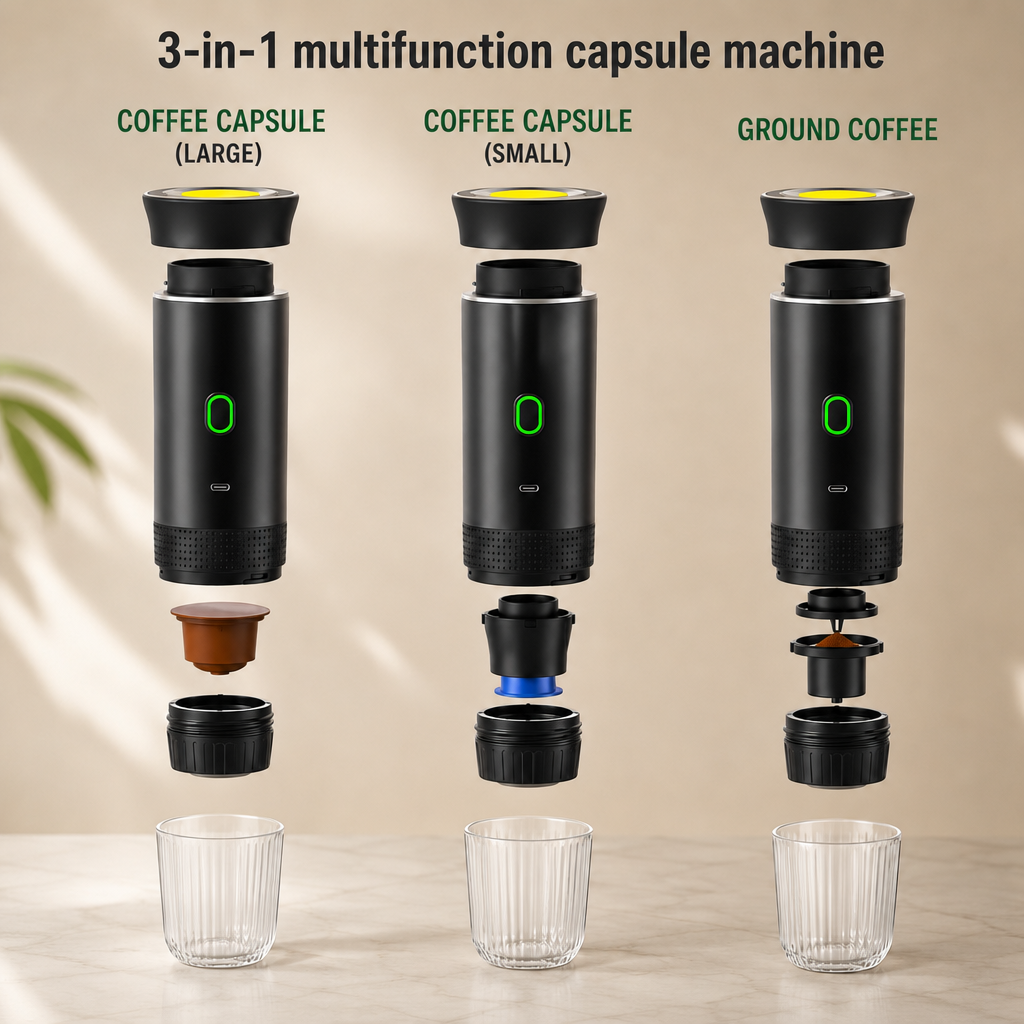 GAMGAL Portable Coffee Maker, compatible with large capsules, small capsules and ground coffee