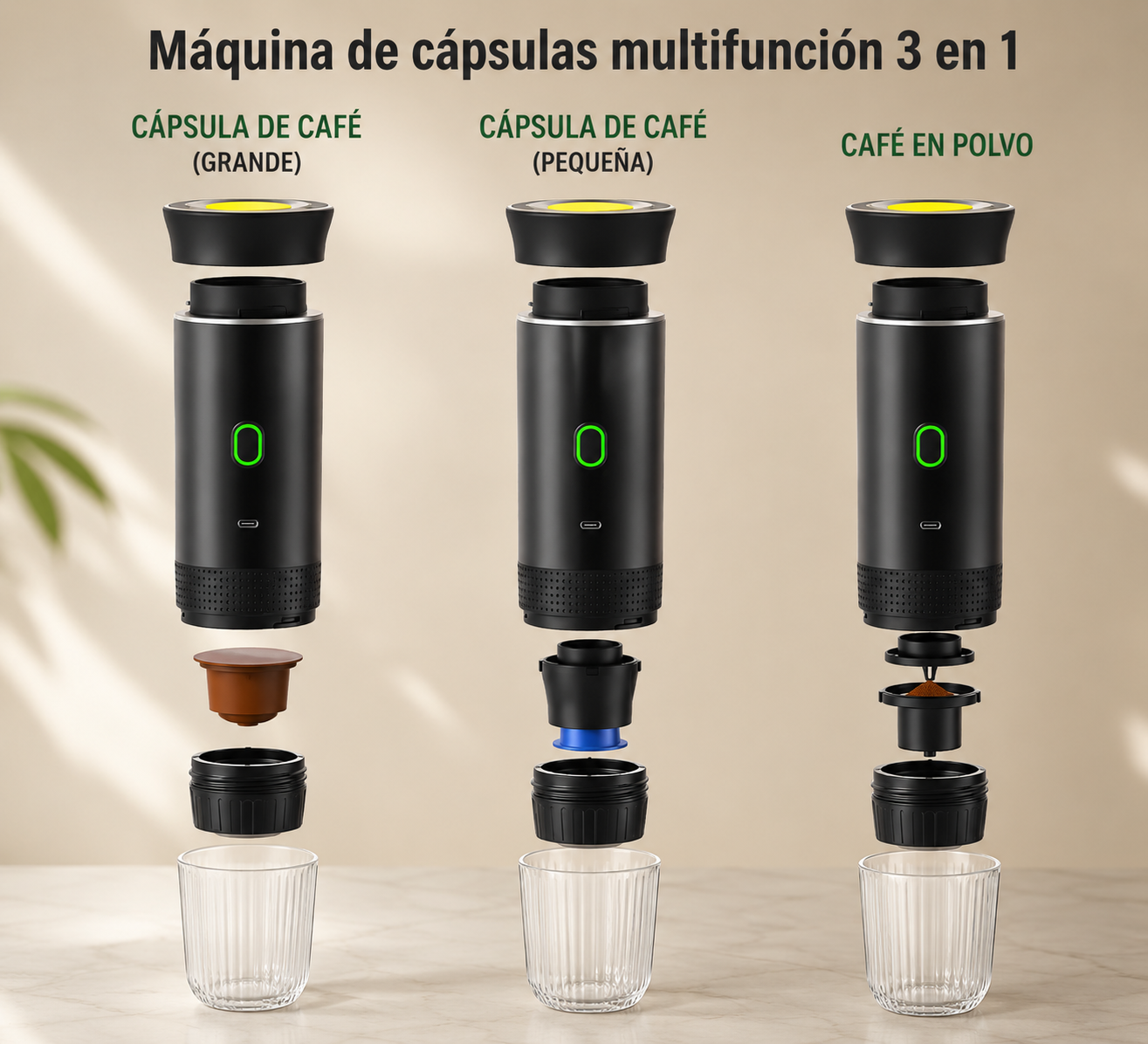 Cafetera Portátil GAMGAL, compatible con cápsulas grandes, pequeñas y café molido