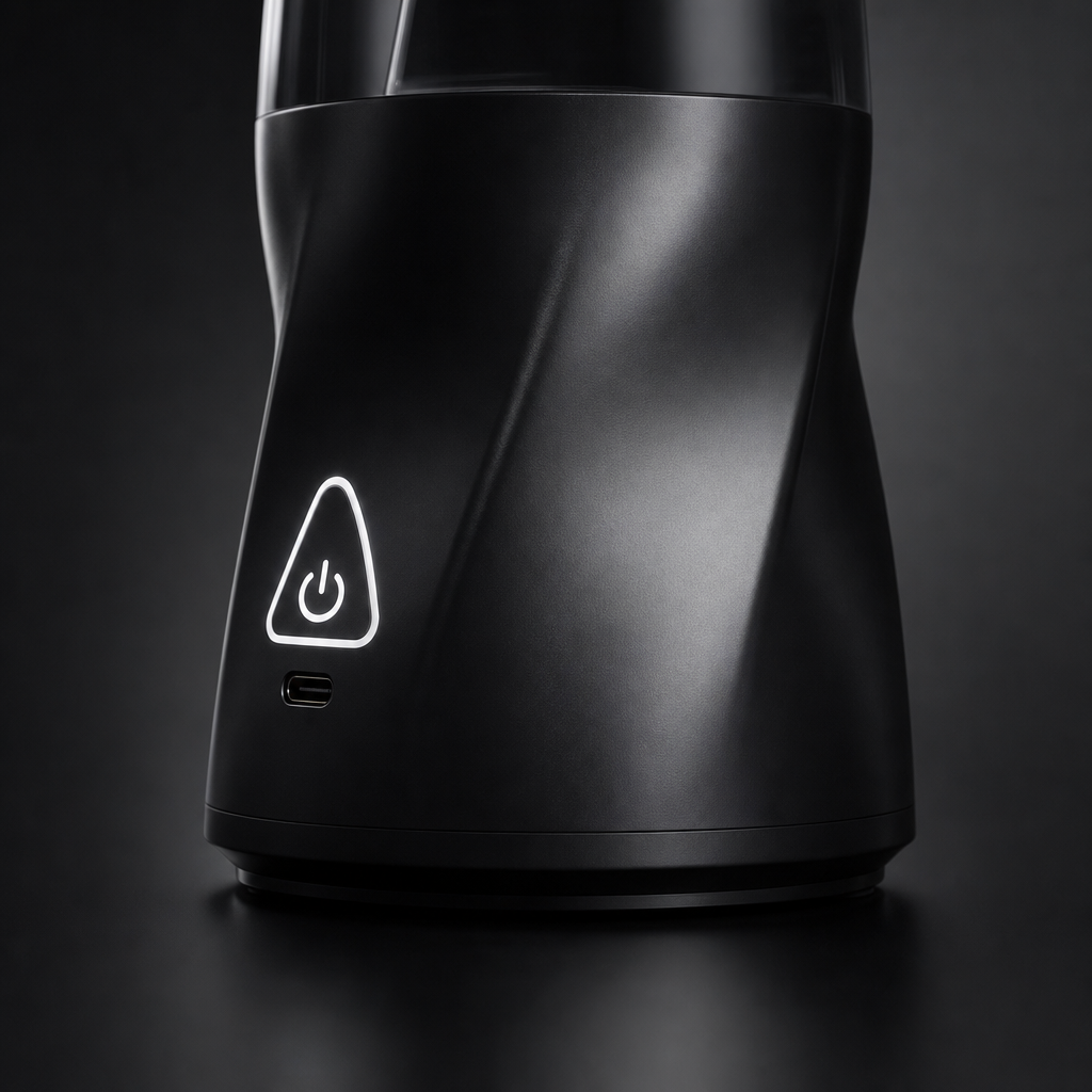 Detalle del botón de encendido y puerto USB-C de la Licuadora Onyx GAMGAL