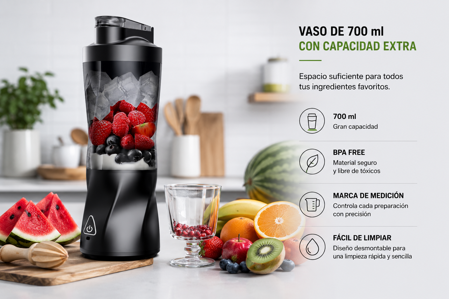 Vaso de 700ml con capacidad extra